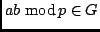 $ab \ {\rm mod}\,p \in G$