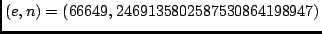 $(e,n)=(66649,2469135802587530864198947)$