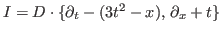 $ I=D\cdot \{\partial_t -(3 t^2-x) ,\, \partial_x+t \}$